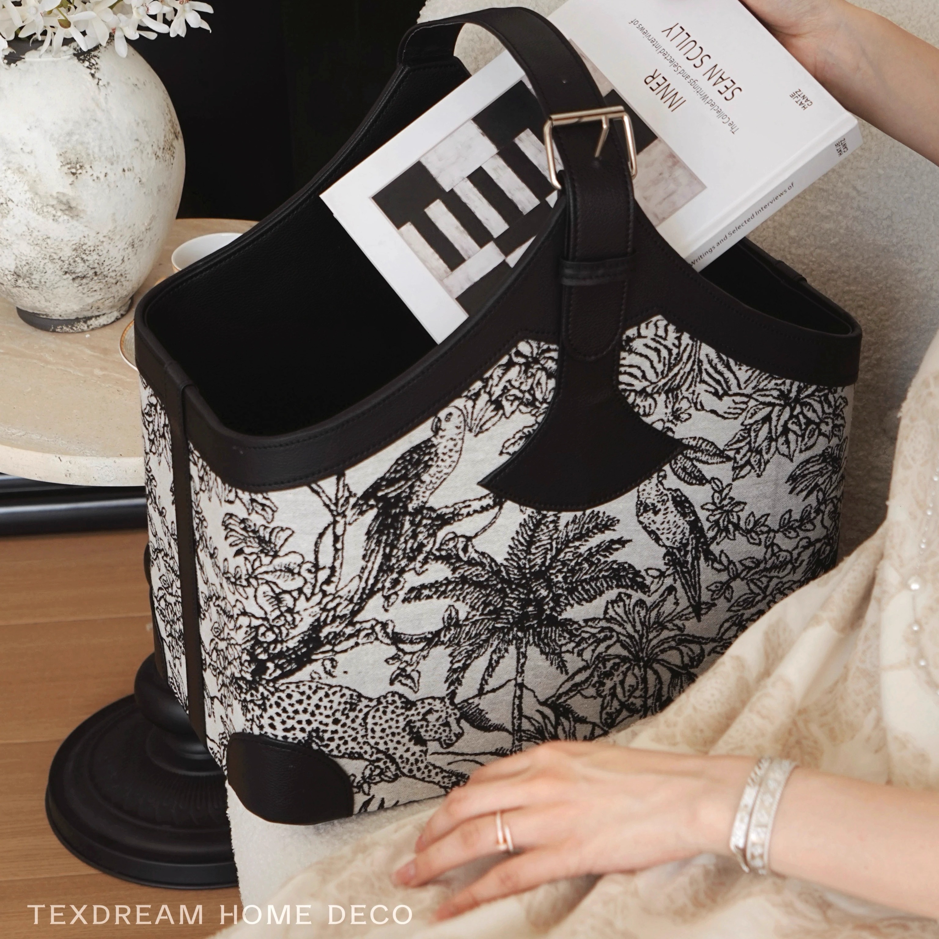 Texdream织梦 法式复古素描收纳篮高颜值脏衣篓手提式多用收纳框