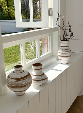 texdream织梦 纹红白陶瓷北欧复古花瓶侘寂风客厅书柜简约艺术品