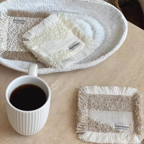 亚麻针织流苏杯垫垫子北欧餐垫