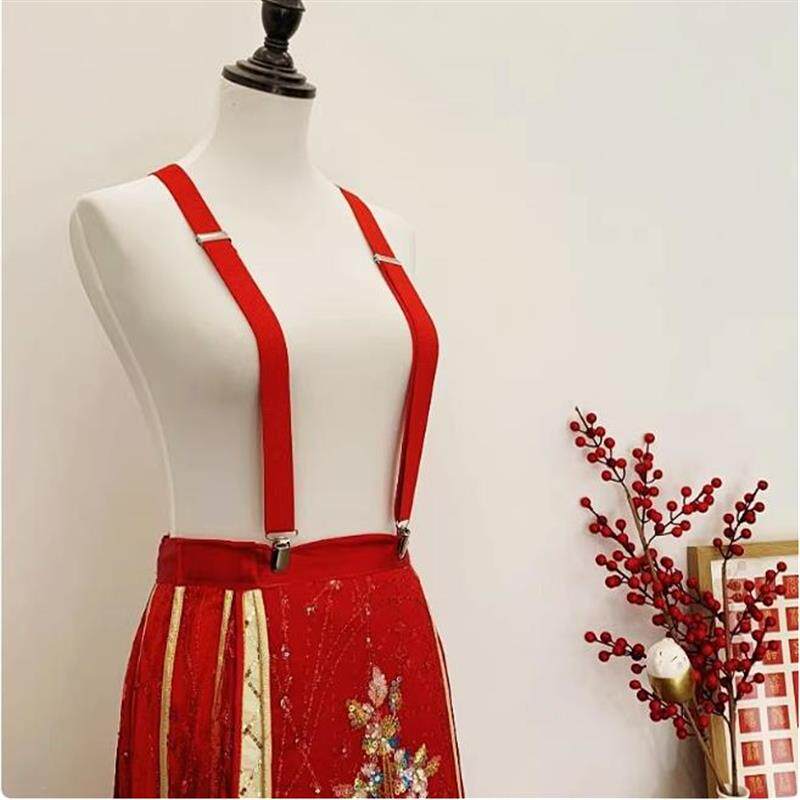 秀禾服背带女小个子提高裙子神器防脱落可调节红色吊裤带4夹2.5cm