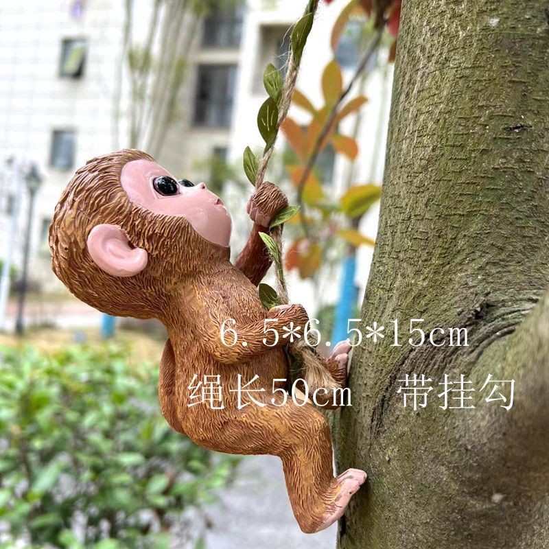 户外花园摆件仿真小猴子挂件阳台创意小动物栅栏花盆攀爬装饰吊件