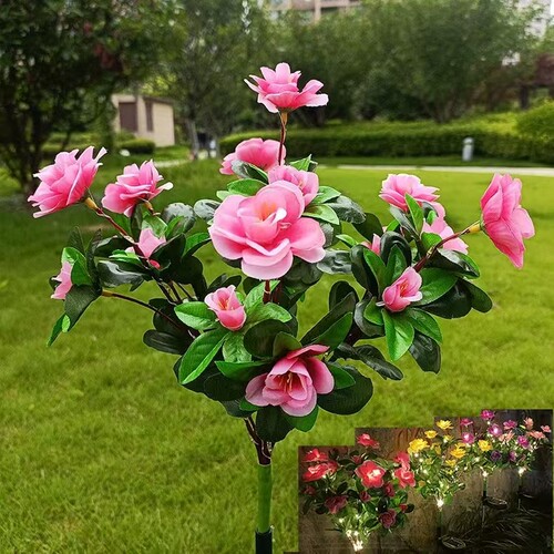 太阳能牡丹花七彩变色光纤芦苇灯