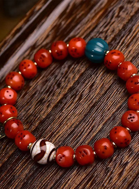 藏传骆驼骨手串单圈回流骨雕刻骰子方珠藏式男女款复古手链饰品