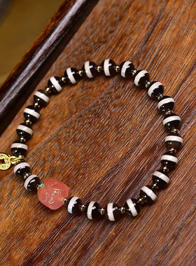 天然老西亚镶蚀线珠手串单圈天然盐源玛瑙阿呆配珠文玩佛珠手链