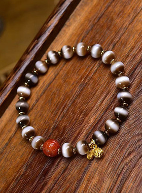天日那老西亚镶蚀线珠手串单圈藏式文玩佛珠南红玛瑙琉璃配饰手链