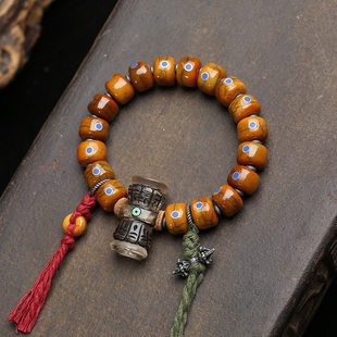 藏传回流骨老银青金石镶嵌桶珠文玩手串单圈料器金刚杵阿呆配饰