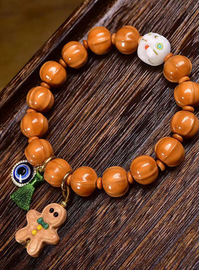 天然原色橄榄核手串单圈鹿角根付姜饼人吊坠琉璃阿呆配饰文玩手链