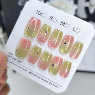 2025新款 假指甲 穿戴美甲粉绿渐变甲片气质穿戴甲显白美甲贴片短款