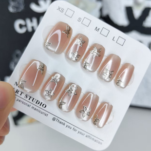 显白美甲贴片穿戴甲烫金风车果冻胶可拆卸2025新款 手工甲猫眼甲片