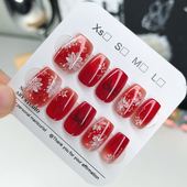 2026年新款 红色花朵穿戴甲轻奢高级感小众设计甲片可拆卸美甲贴片