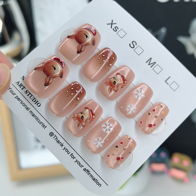 圣诞小鹿雪花显白短款穿戴甲