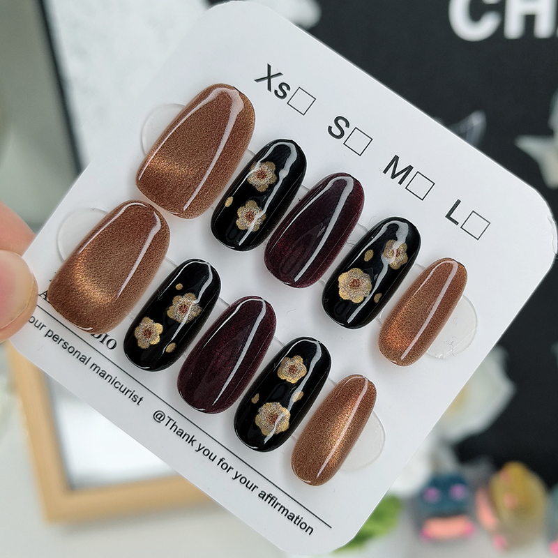 手工花朵穿戴甲短款美甲贴片