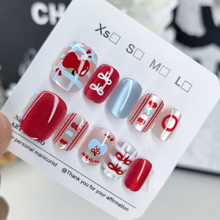 穿戴甲轻奢高级感显白甲片气质条纹苹果手工甲猫眼可拆卸美甲贴片