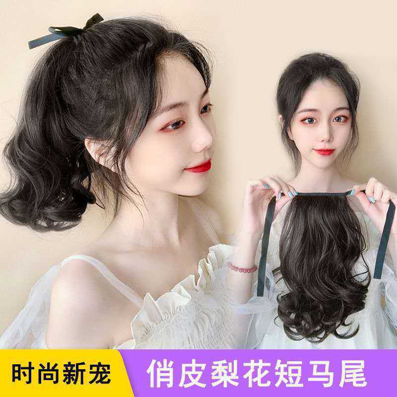 新款直销假发双马尾女微卷短梨花卷短款网红自然高马尾辫绑带式蝴