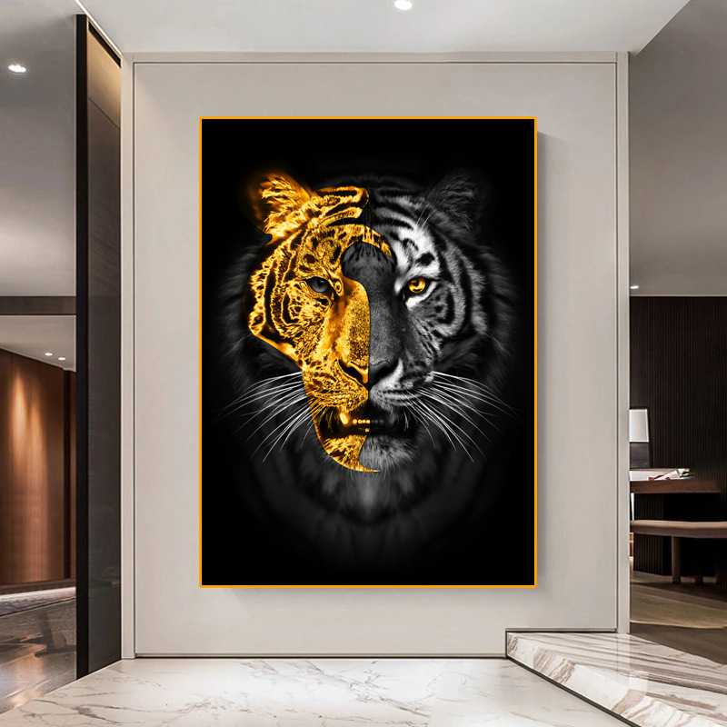 新款直销现代简约工厂老虎客厅背景墙装饰画楼梯玄关走廊对门晶瓷图片