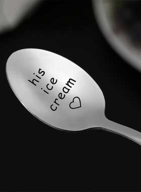 新款直销速卖通热销不锈钢勺子刻字his ice 儿童冰尖长柄咖啡勺礼