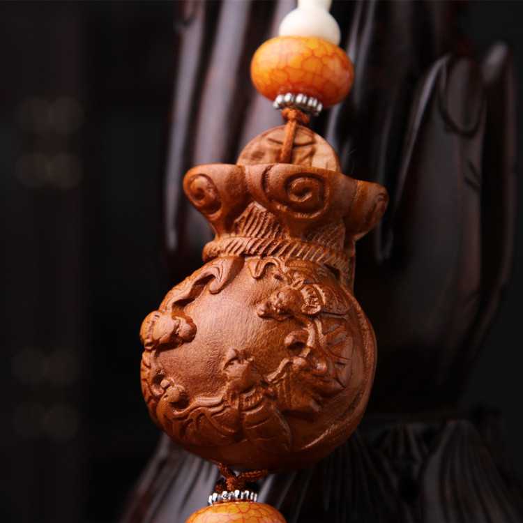 新款直销直销 汽车挂件 五福钱袋整木桃木汽车内饰用品 车饰LSG06