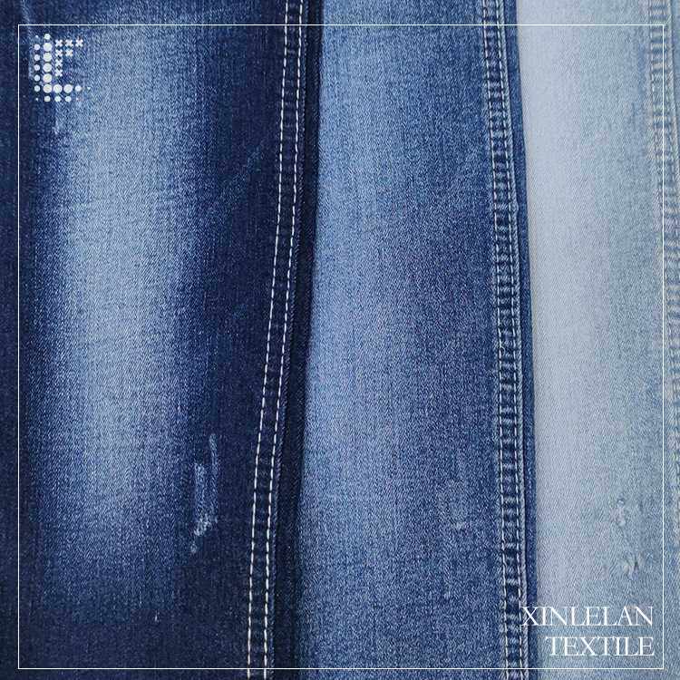 新款直销10支9安赛络纺斜纹高弹洗水牛仔布棉71%聚酯纤维27%氨纶2
