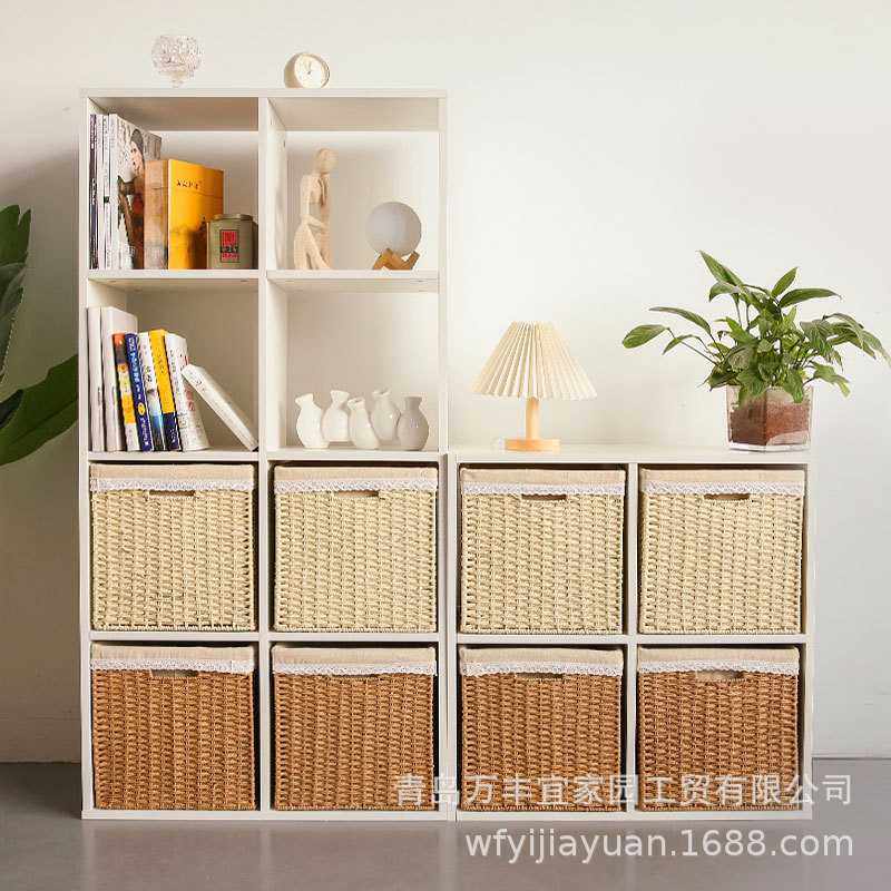 新款直销手工仿藤编草编格子柜书柜收纳箱收纳盒收纳筐储物盒家用,收纳整理,收纳箱,淘宝优惠券,粉丝福利购,淘宝优惠卷