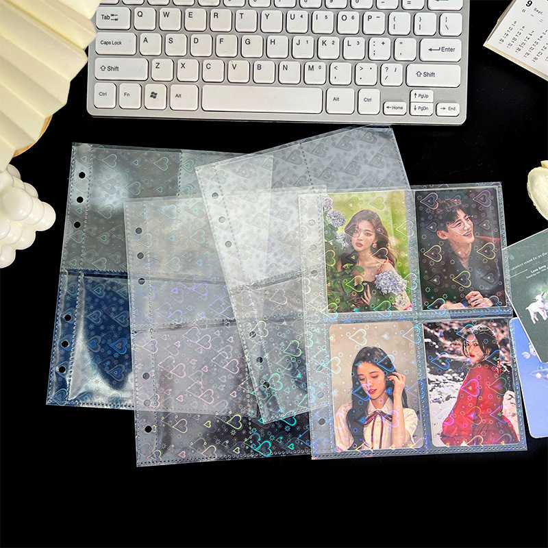 新款直销镭射爱心6孔星星4格卡页a5活页本替芯袋卡册3寸卡片收纳