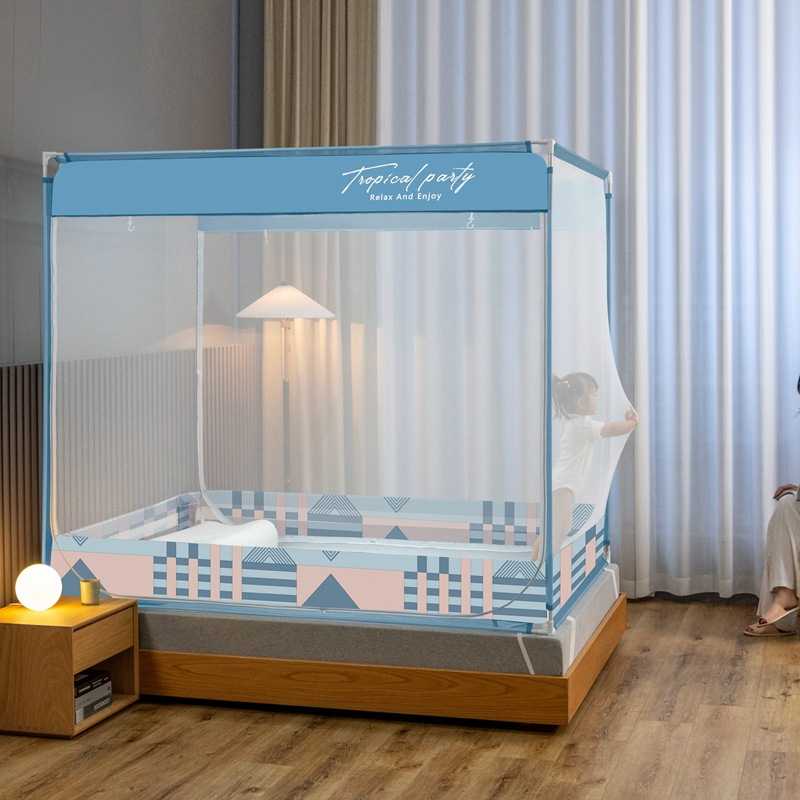 新款直销2023双开门坐床式方顶蚊帐 加厚床笠款宝宝防摔全底蚊帐