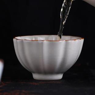 直销米黄汝窑主人杯功夫茶具单个茶碗家用陶瓷小茶杯单个人专 新款
