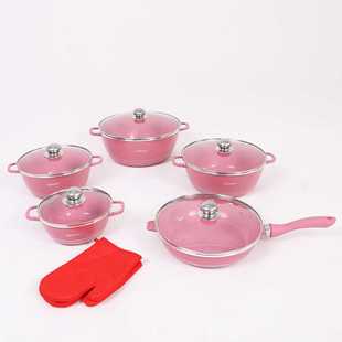 新款直销跨境dessini12件套铝锅压铸不粘组合锅具套装厨房麦饭石