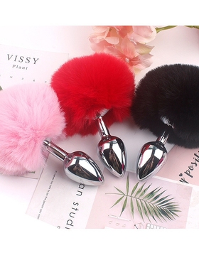 Plush Ball Rabbit Tail Anal Plug Stainless Steel Prostate M