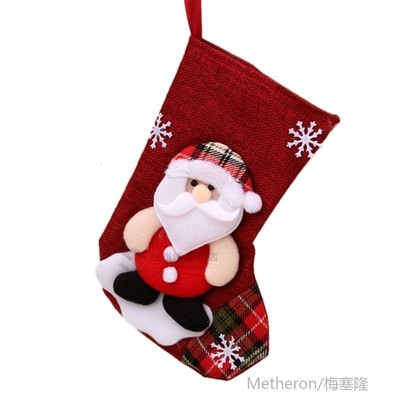 Linen Christmas Stockings Santa Claus Snowman Sock Candy Bag