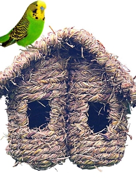 Bird House Double Sloping Roof Straw Grass Woven Decay