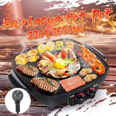 2 in 1 220v 1600W Electric BBQ Grills Hot Pot Smokeless Nons
