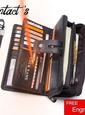 Contacts Genuine Leather Long Wallet Large Capacity  Coin P