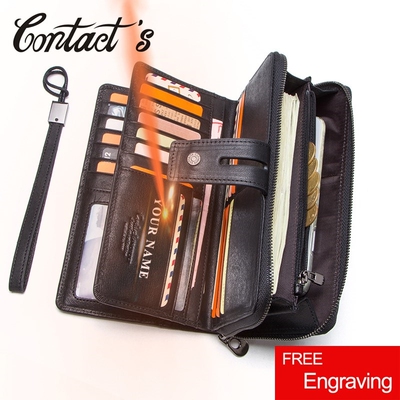 Contacts Genuine Leather Long Wallet Large Capacity  Coin P