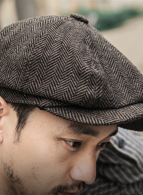 Men Tweed Newsboy Hat Beret Herringbone Gatsby Hats Street C