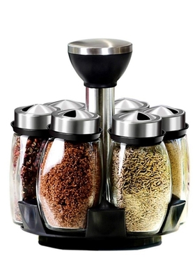 7Pcs/Set Rotating Stainless Steel Cruet Condiment Spice Jars