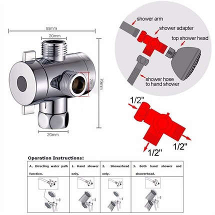 1/2 Inch Three Way T adapter Valve For Toilet Bidet Shower H