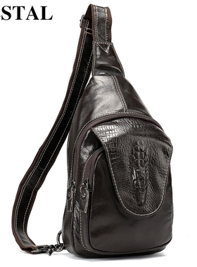 WESTAL Genuine Leather Bag mens chest bags male Sling Bag