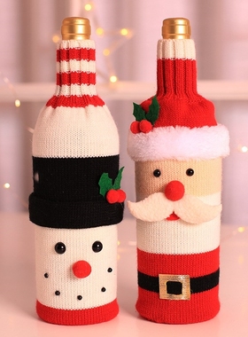 Christmas decoration knitted wool red wine bottle bag Chris