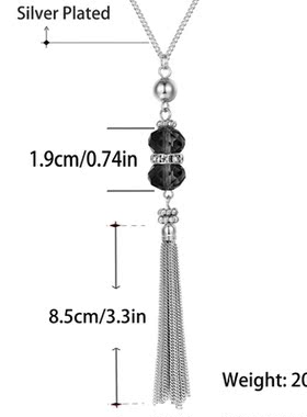 Boho Crystal Bead Necklace Long Chain Alloy Tassel Pendant