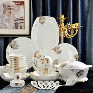 46pcs set, find bone china dinnerware set, gold leaf design,