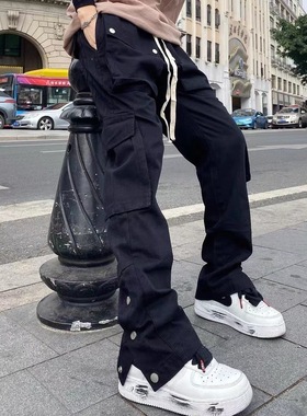 Women Black Streetwear Casual Techwear Track Cargo Pants Men