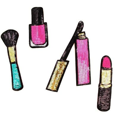 4pcs Iron on Embroidered Sequins Glitter Patch Set Lipstick