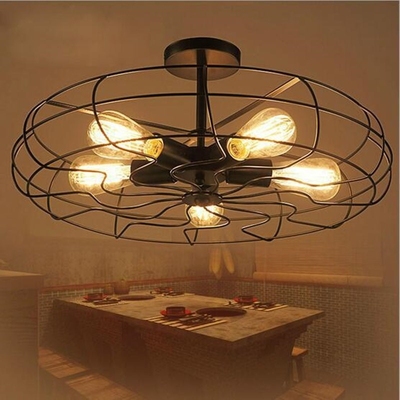 5Heads E27 Base Iron Material Vintage Retro Industrial Fan C