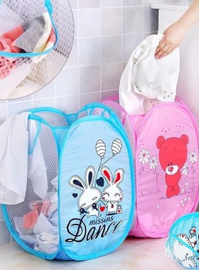 Folding Laundry Basket Hamper Cartoon Pop Up Open Mesh Laund