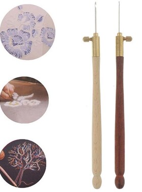 1 Set Wooden Handle Tambour Crochet Hook with 3 Needles Fren