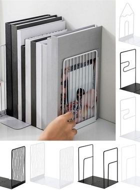 1Pair Iron Bookends Portable Book Display Stand Rack Desktop