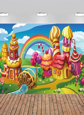 Candyland Photo Backdrop Cartoon Fairy Forest Ice Cream Don