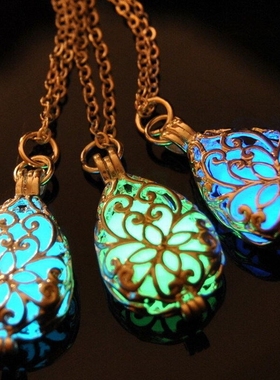 new glow in the dark locket silver hollow glowing stone pend