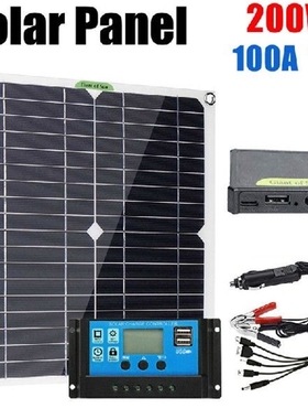 200W Solar Power System Set Dual USB Outlet Box 12V 100A