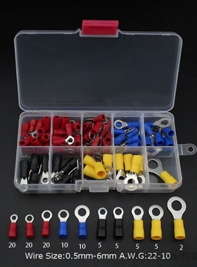 *102PCS 10Kinds RV Ring Terminal Electrical Crimp Connector